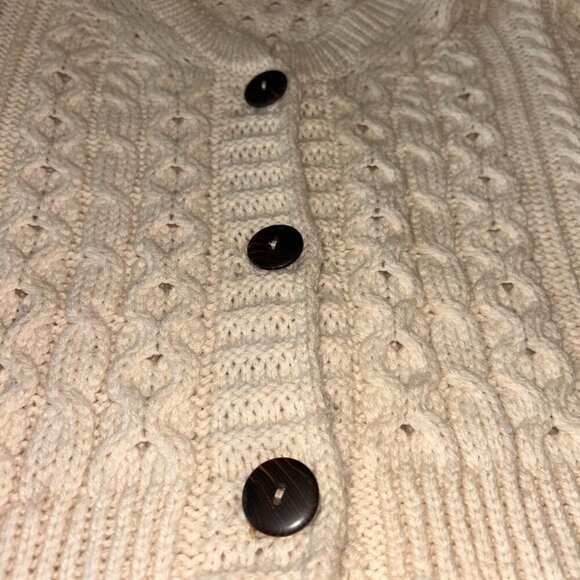 Kilronan Knitwear 100% Irish Merino Wool Button Sweater 3/4 Sleeves Cream Size M - Picture 3 of 16